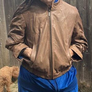 Kenneth Cole New York Brown Leather Bomber Jacket